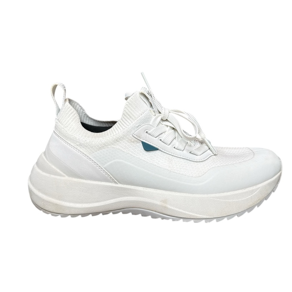 Vessi White Chunky Knit Platform Sneakers with Teal Accent